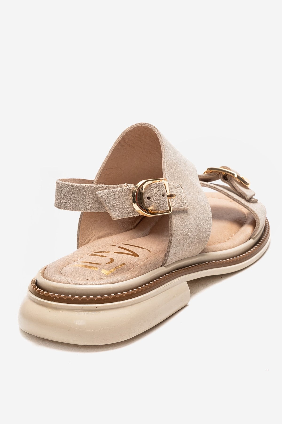 CRUEL - Beige Genuine Suede Leather Sandal – back view showing leather, suede, SimmiUnique