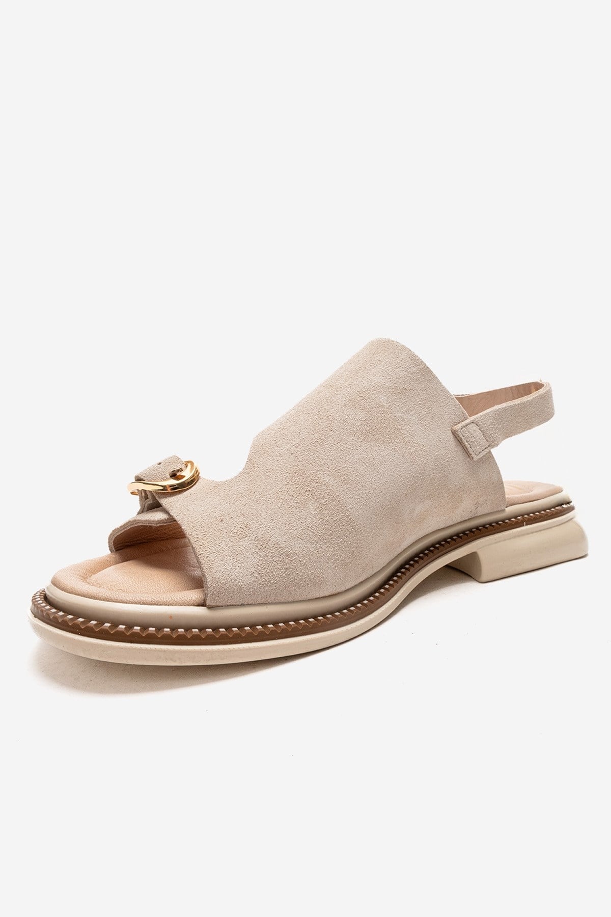 CRUEL - Beige Genuine Suede Leather Sandal – top view showing leather, suede, SimmiUnique
