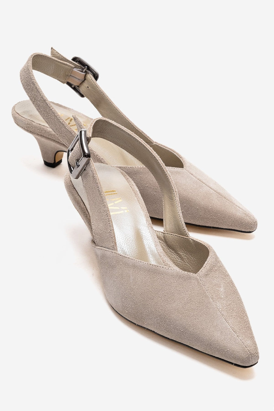 DIORIS - Beige Genuine Leather Slingback Kitten Heel Pointed Toe Pump
