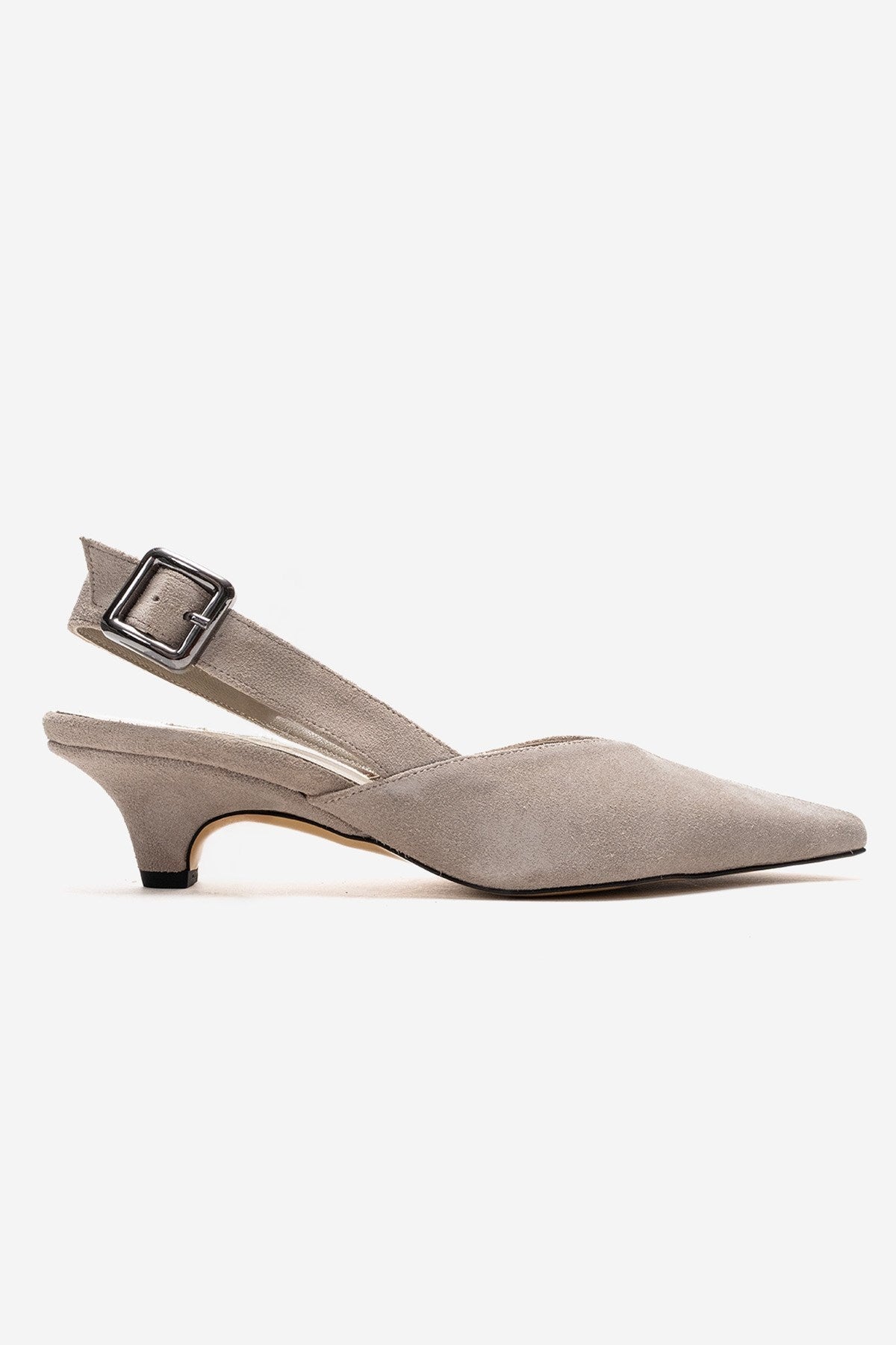DIORIS - Beige Genuine Leather Slingback Kitten Heel Pointed Toe Pump – heel view showing leather, suede, SimmiUnique