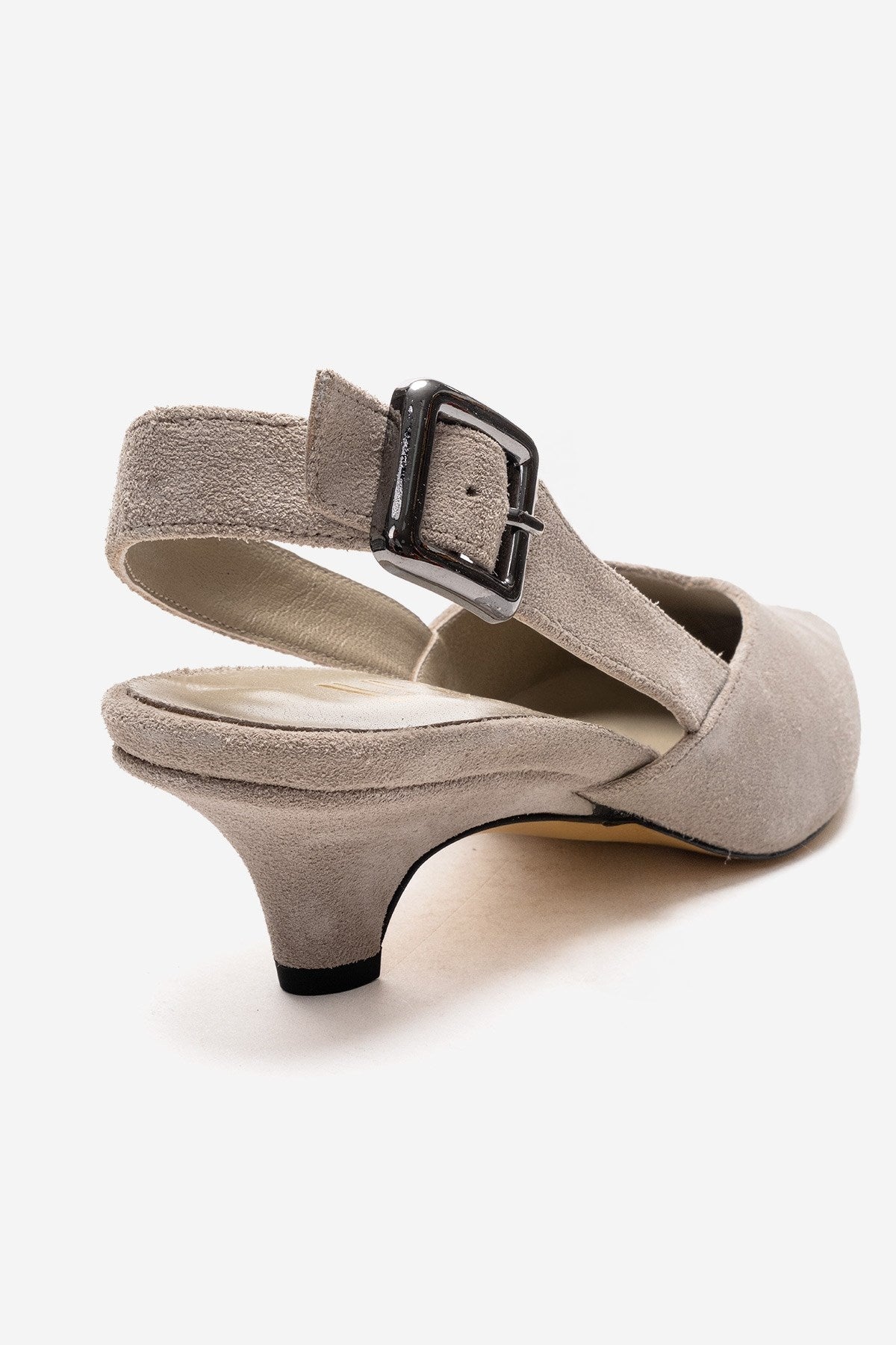 DIORIS - Beige Genuine Leather Slingback Kitten Heel Pointed Toe Pump – back view showing leather, suede, SimmiUnique