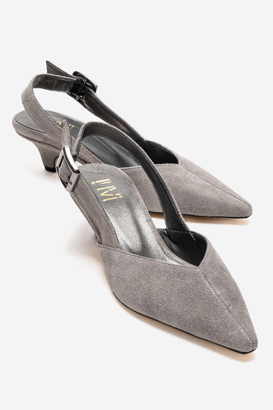 DIORIS - Gray Genuine Leather Slingback Kitten Heel Pointed Toe Pump
