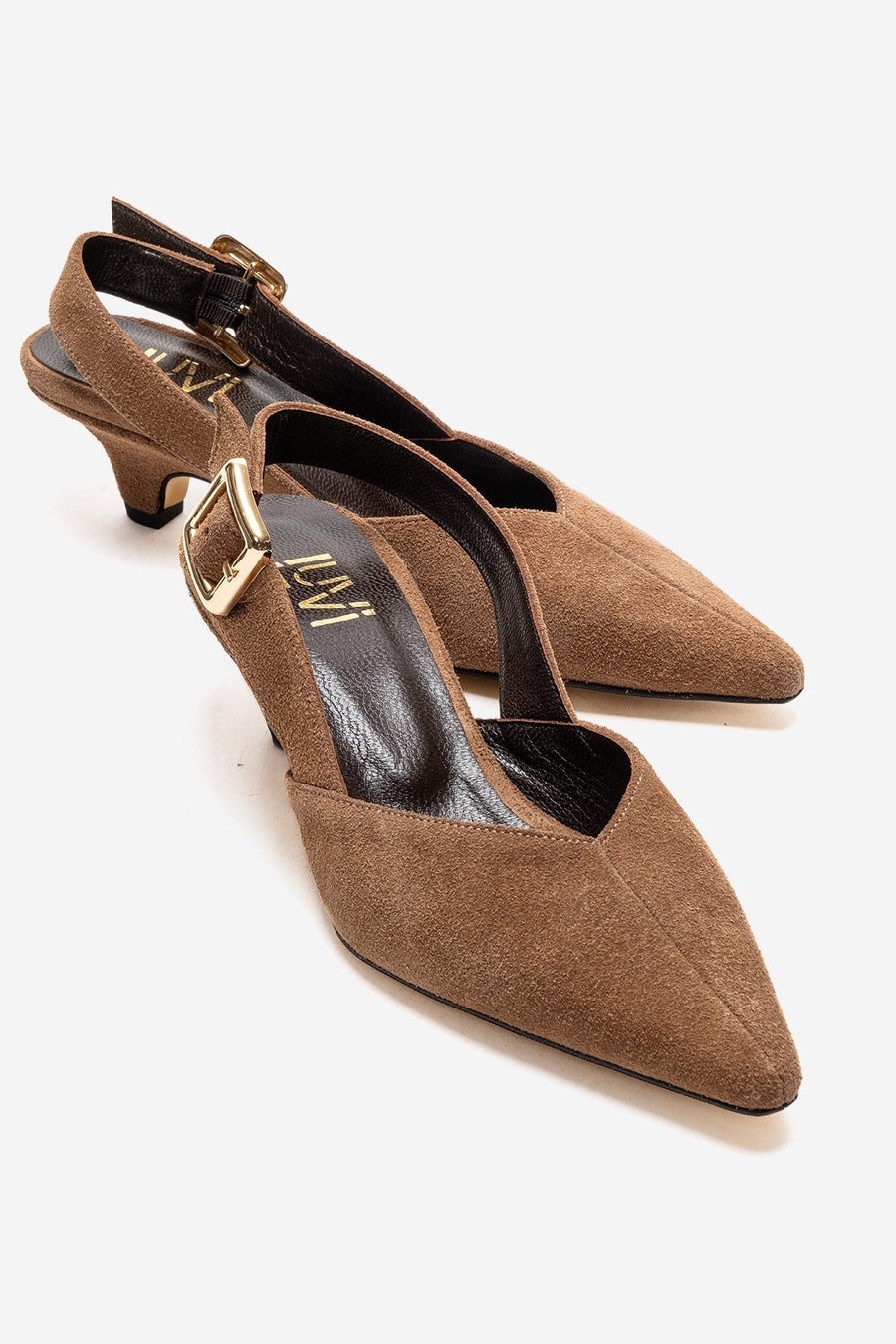 DIORIS - Camel Genuine Leather Slingback Kitten Heel Pointed Toe Pump