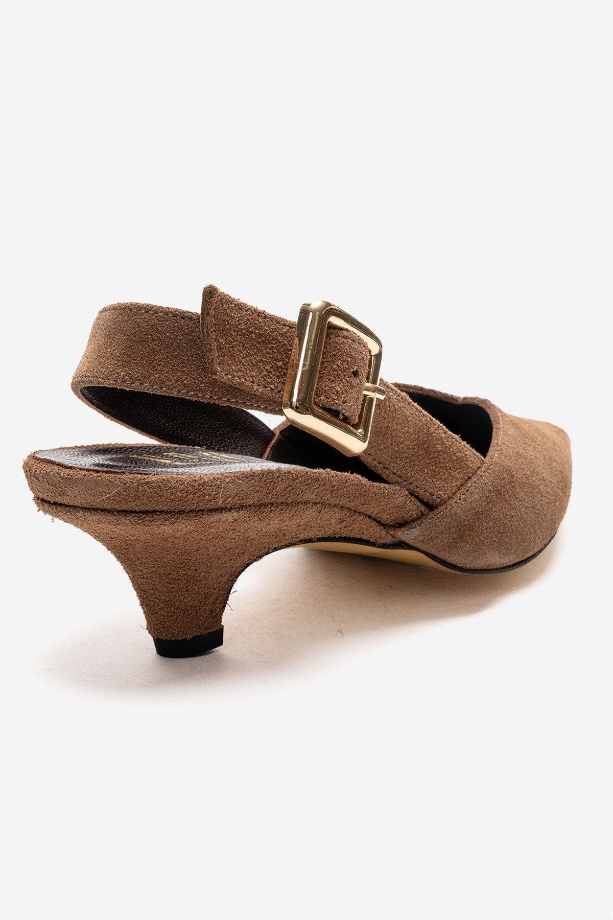 DIORIS - Camel Genuine Leather Slingback Kitten Heel Pointed Toe Pump – back view showing leather, suede, SimmiUnique