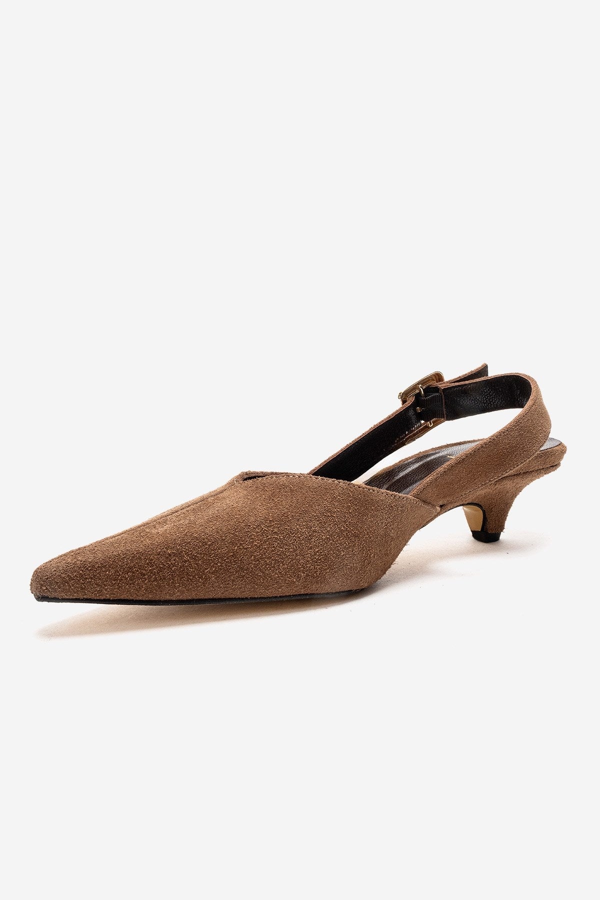 DIORIS - Camel Genuine Leather Slingback Kitten Heel Pointed Toe Pump – top view showing leather, suede, SimmiUnique