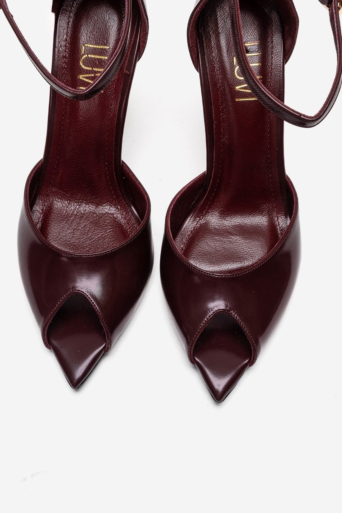 DONA - Burgundy Stiletto Pump – side view showing leather, SimmiUnique
