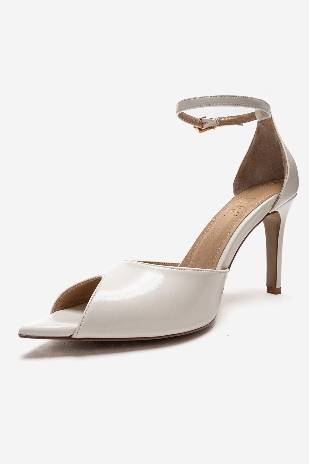 DONA - Off-White Stiletto Pump – top view showing leather, white, SimmiUnique