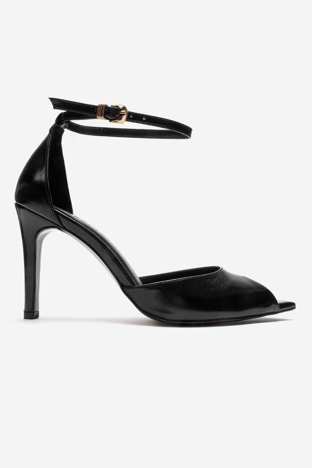DONA - Black Stiletto Pump – heel view showing leather, black, SimmiUnique