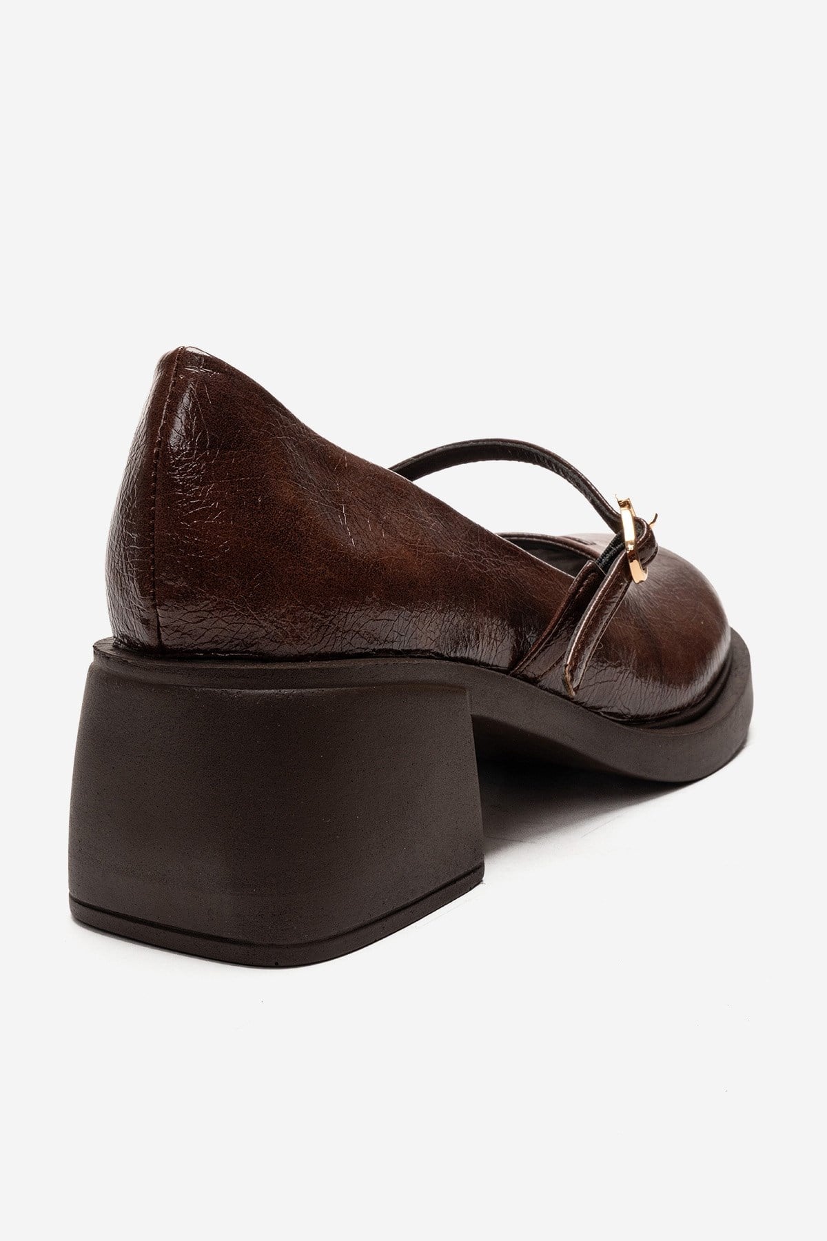 LUANDA - Cognac Genuine Leather Block Heel Mary Jane – back view showing leather, SimmiUnique
