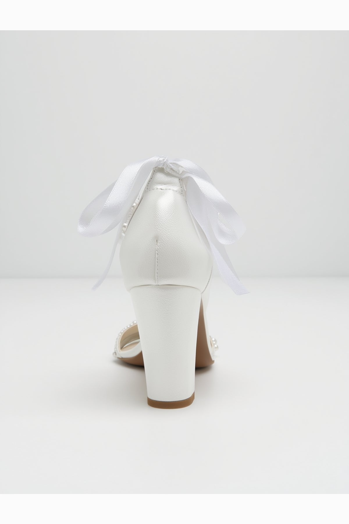 Elvian Floral Block Heels Bridal Shoes – detail view showing pearl, SimmiUnique