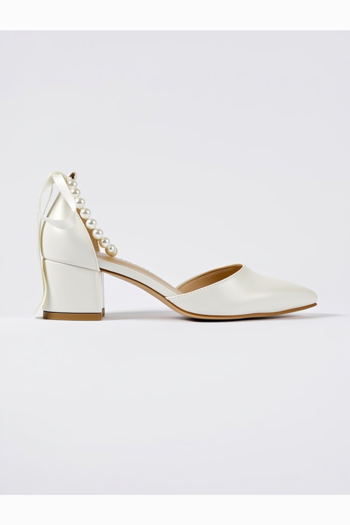 Evania Pointed-toe Block Heel Wedding Pump – side view showing pearl, red, SimmiUnique