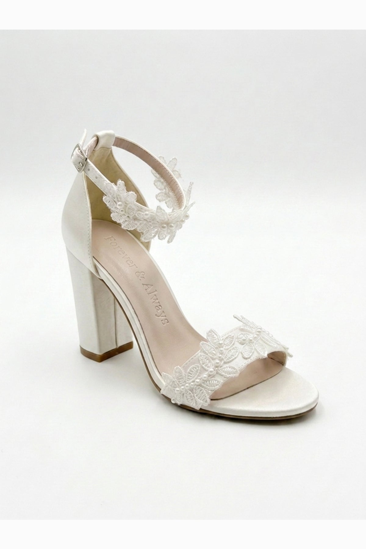 Lirielle Lace Wedding Heels – front three-quarter view showing lace, red, SimmiUnique