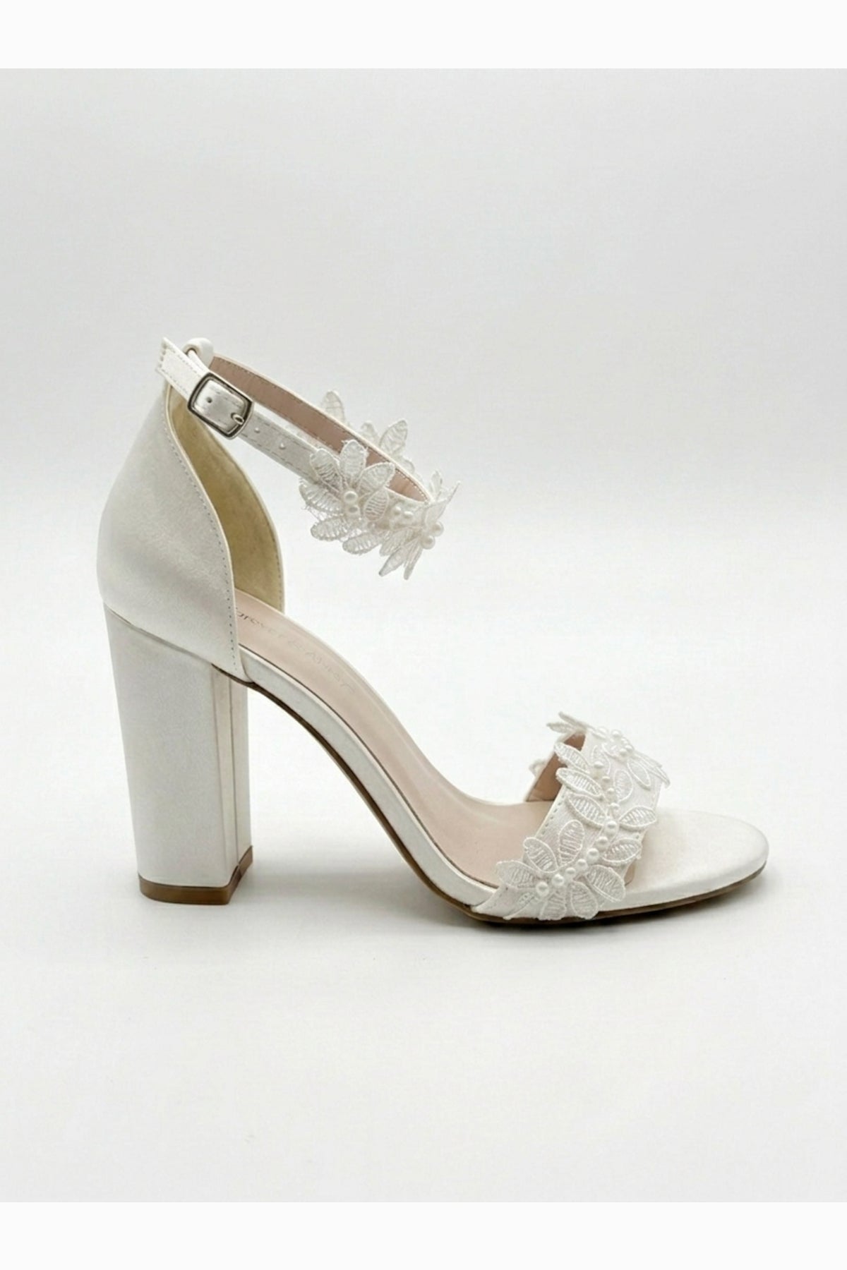 Lirielle Lace Wedding Heels – side view showing lace, red, SimmiUnique