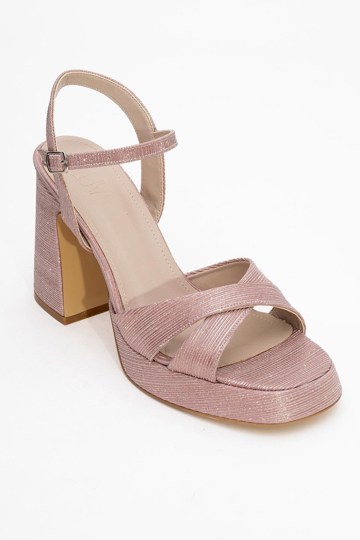 Lello - Pink Striped Platform Heel Shoe – detail view showing leather, pink, SimmiUnique