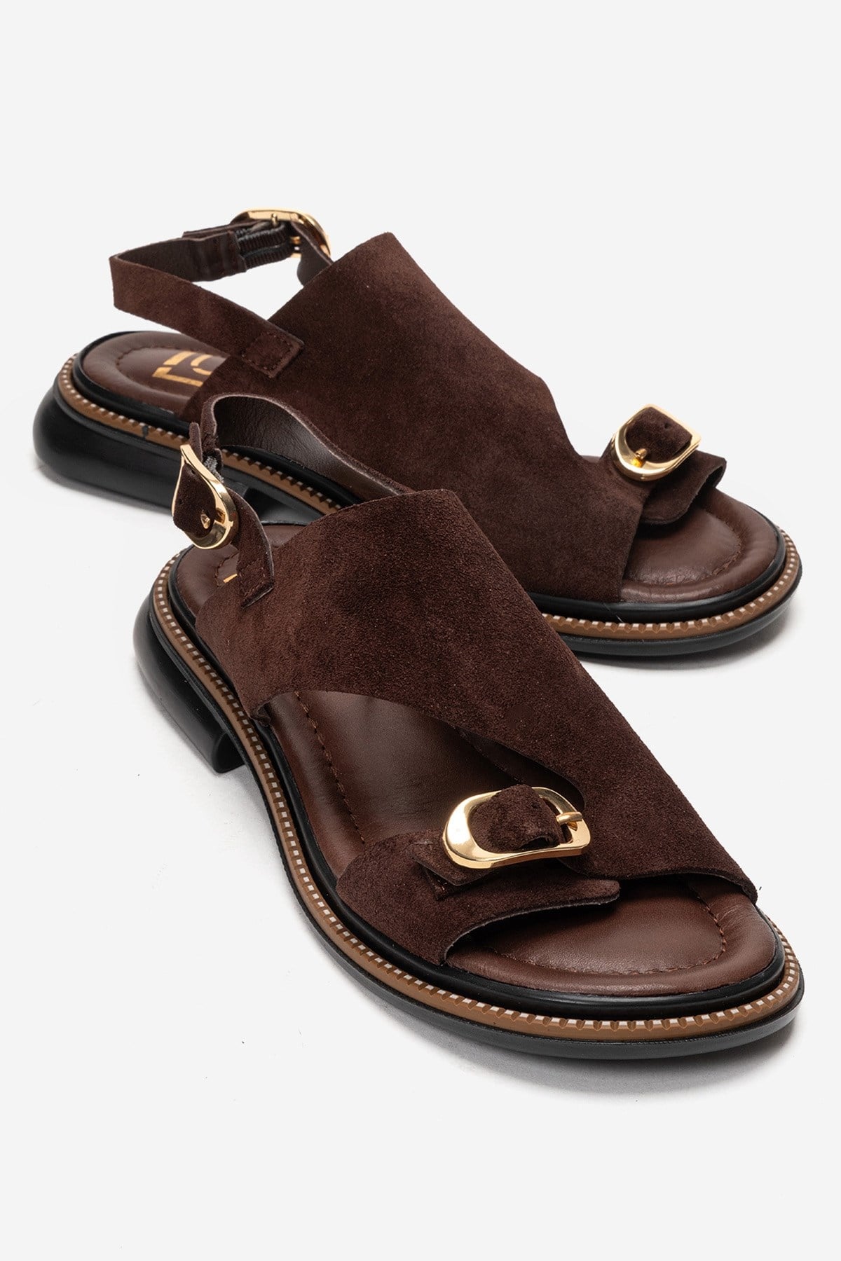 CRUEL - Cognac Genuine Leather Sandal – front three-quarter view showing leather, suede, SimmiUnique