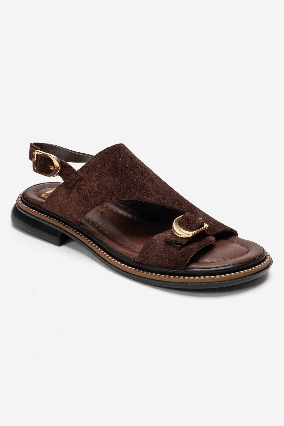 CRUEL - Cognac Genuine Leather Sandal – detail view showing leather, suede, SimmiUnique
