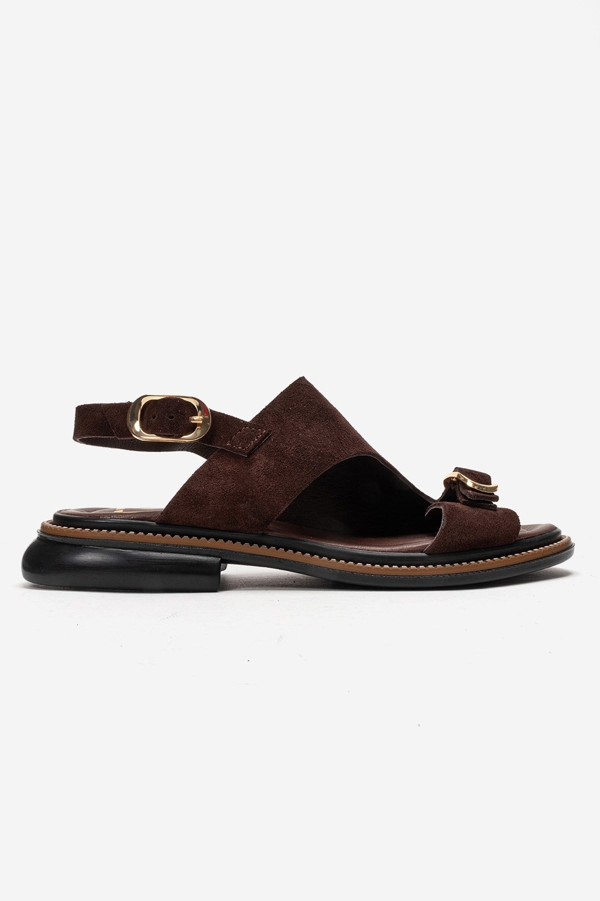 CRUEL - Cognac Genuine Leather Sandal – heel view showing leather, suede, SimmiUnique