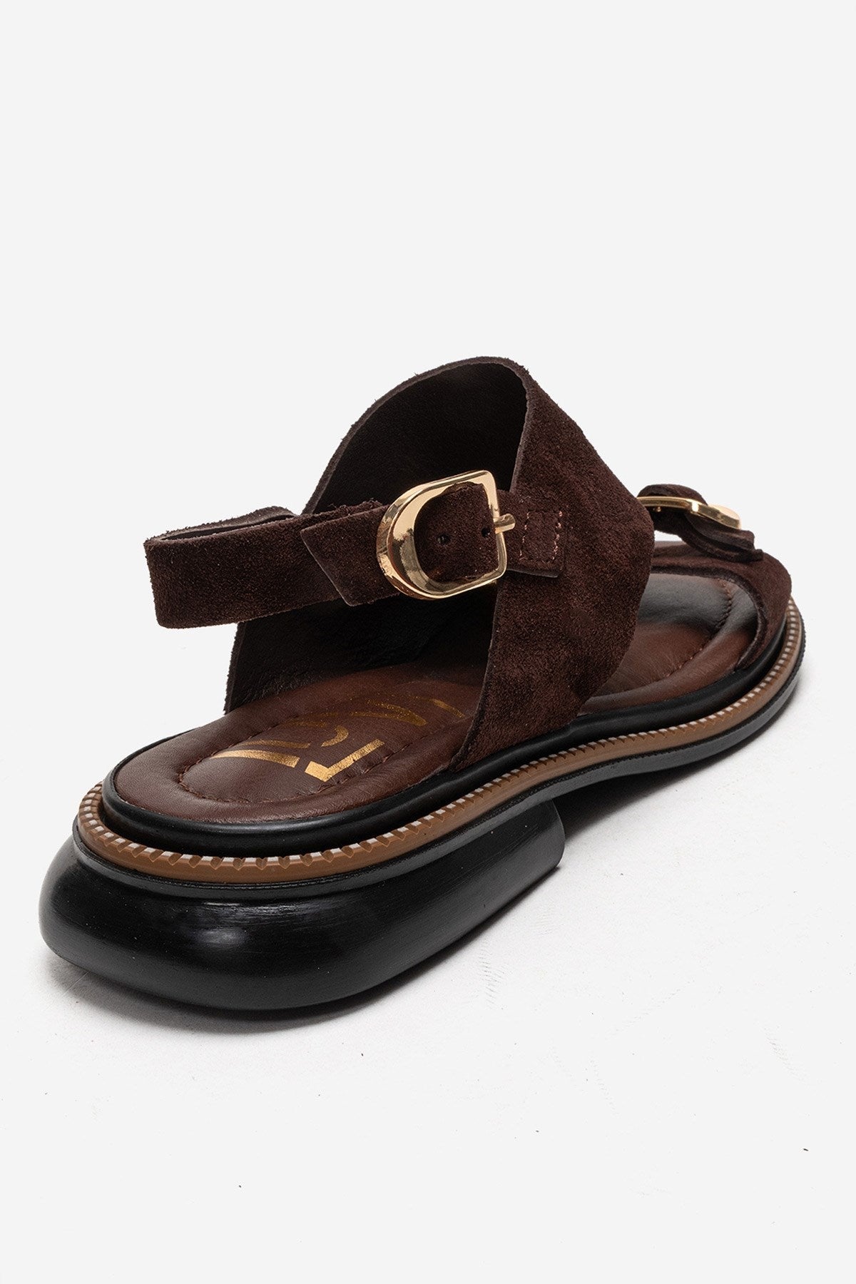 CRUEL - Cognac Genuine Leather Sandal – back view showing leather, suede, SimmiUnique