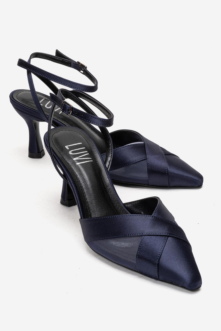 ESTELA - Navy Satin Stiletto Pump