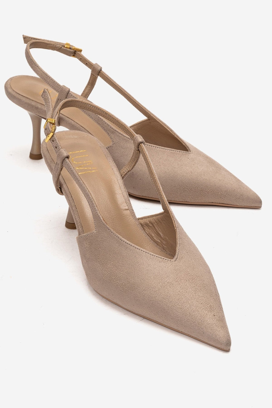 Irena - Beige Suede Backless Pointed Toe Stiletto Pump, Genuine Leathe