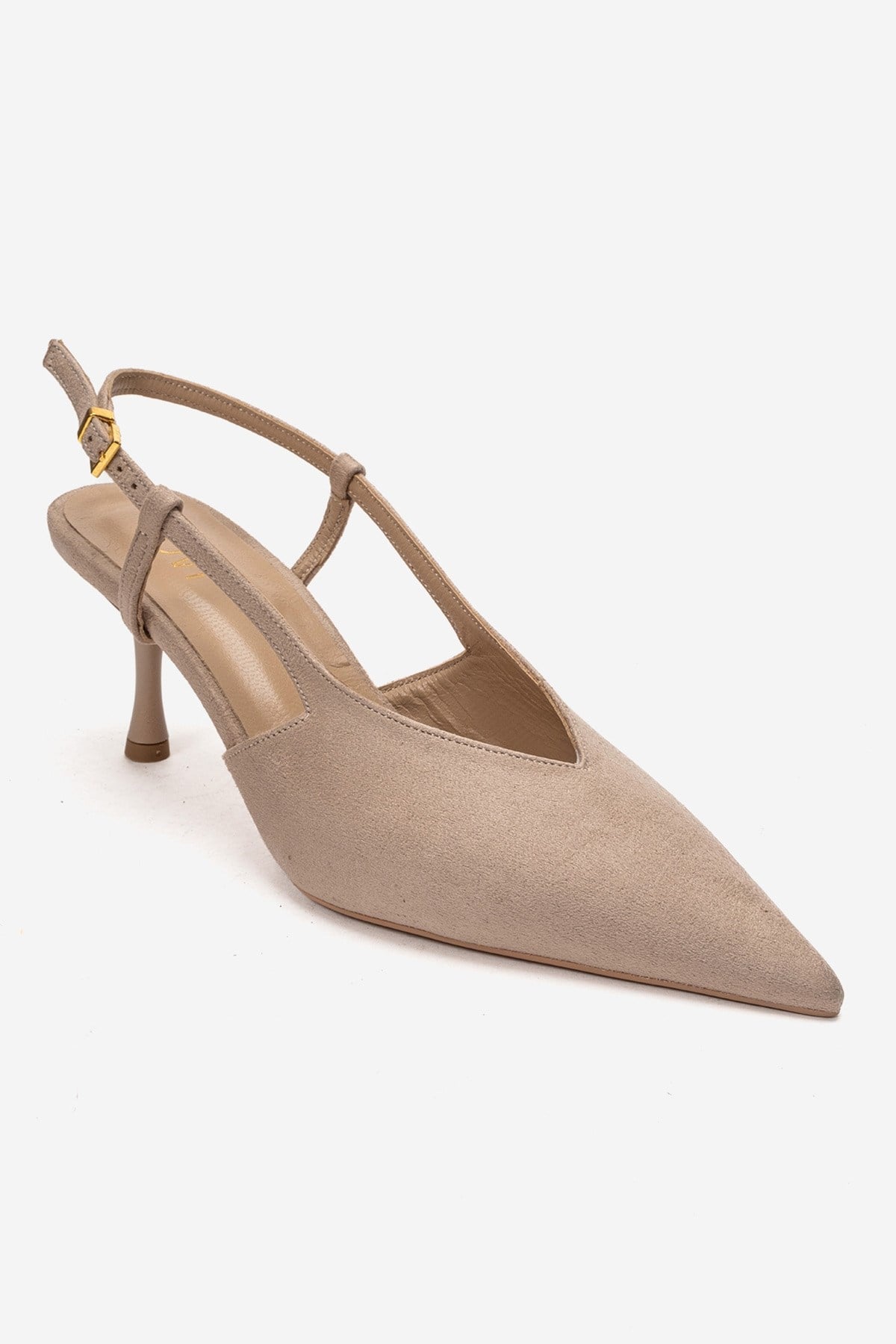 Irena - Beige Suede Backless Pointed Toe Stiletto Pump, Genuine Leathe – detail view showing leather, suede, SimmiUnique