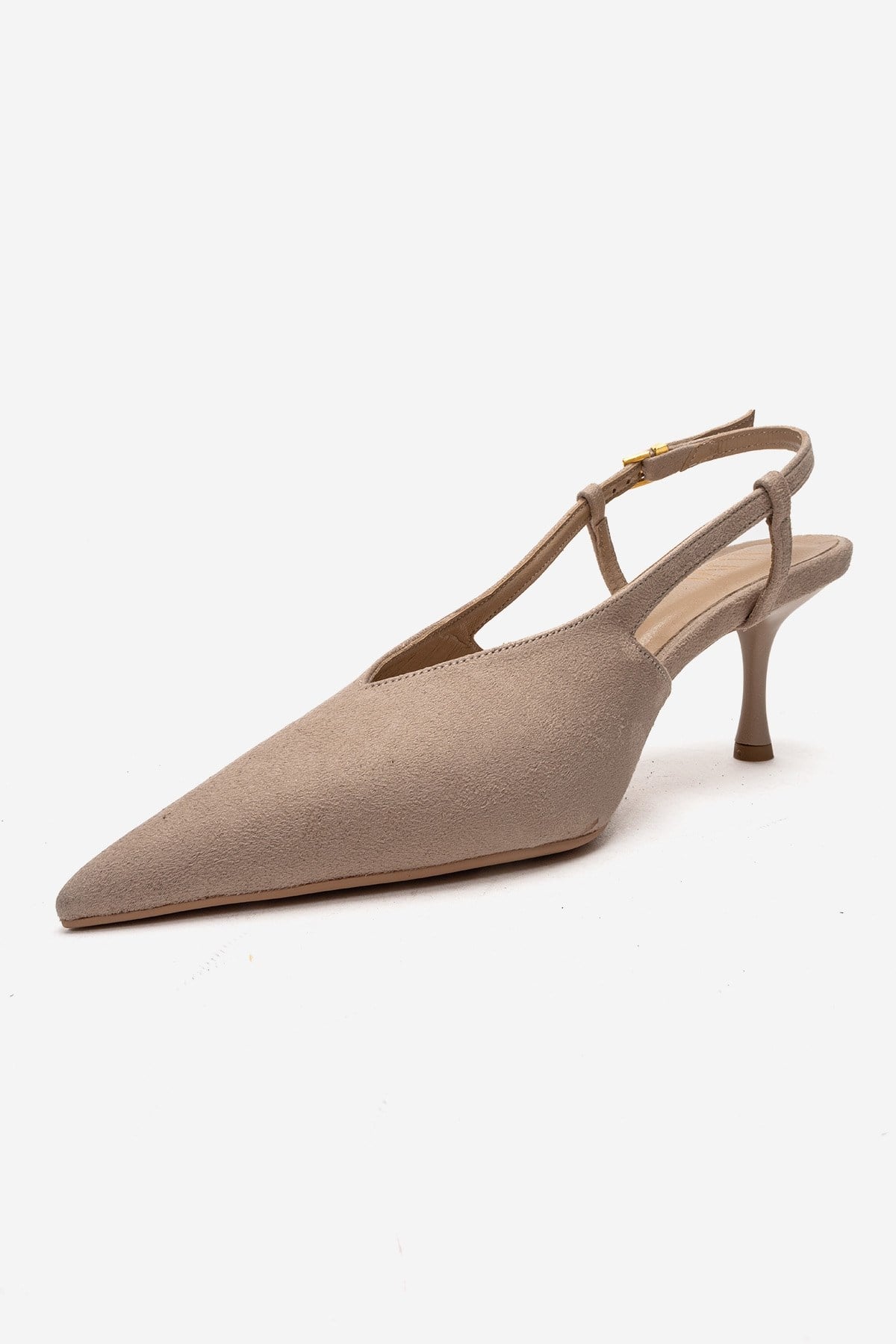 Irena - Beige Suede Backless Pointed Toe Stiletto Pump, Genuine Leathe – top view showing leather, suede, SimmiUnique