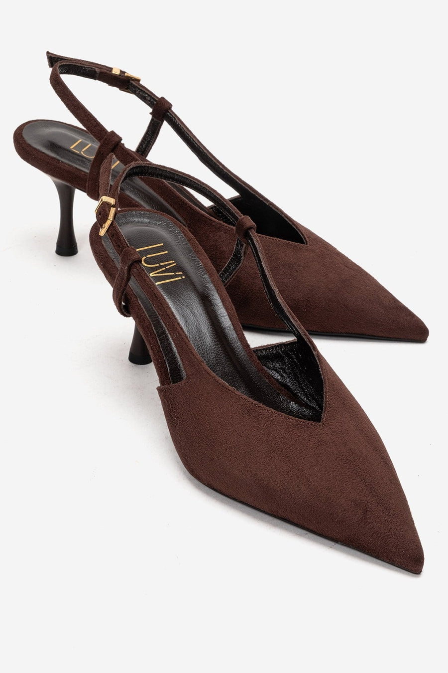 Irena - Brown Genuine Leather Pointed Slingback Stiletto Pump