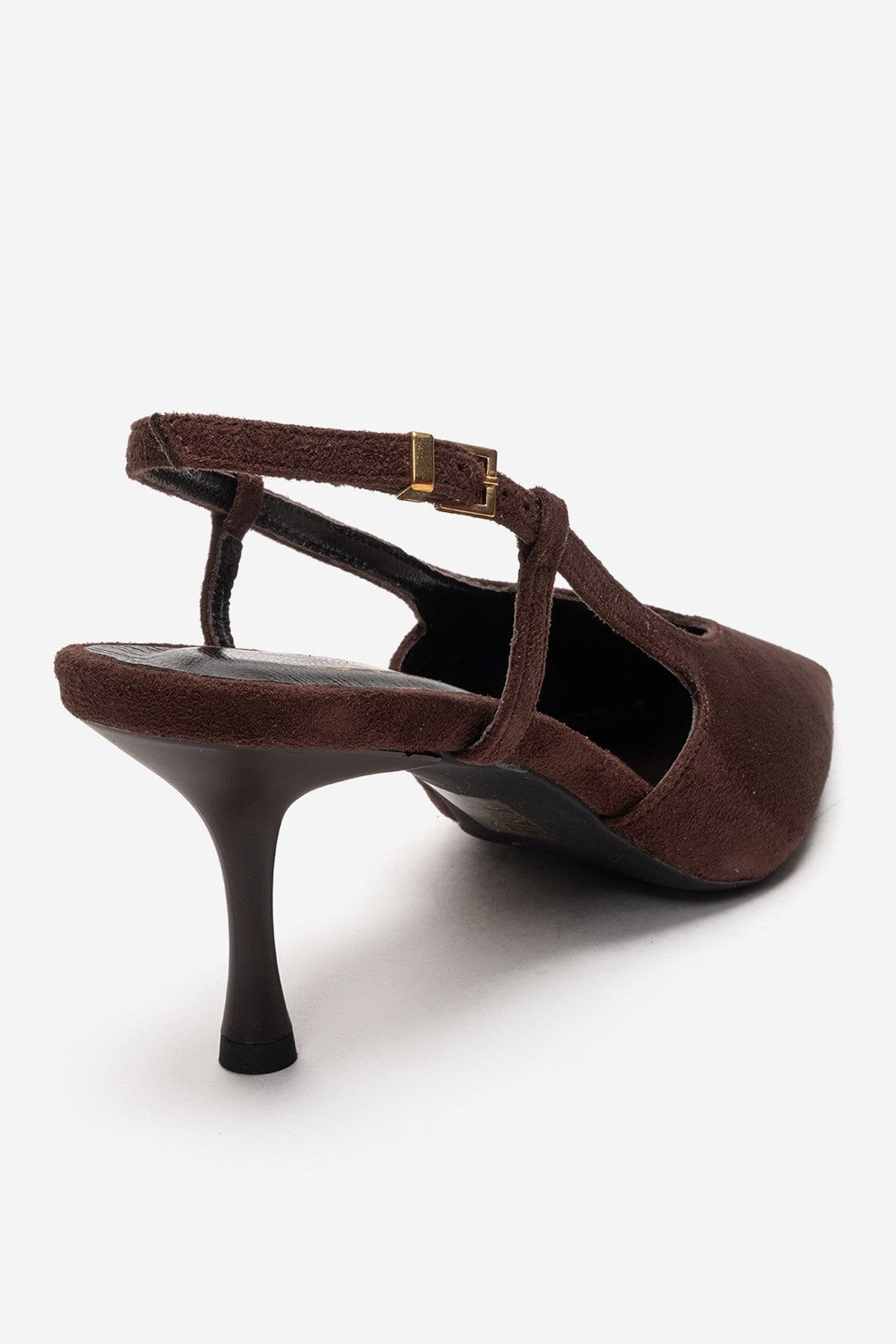 Irena - Brown Genuine Leather Pointed Slingback Stiletto Pump – back view showing leather, suede, SimmiUnique