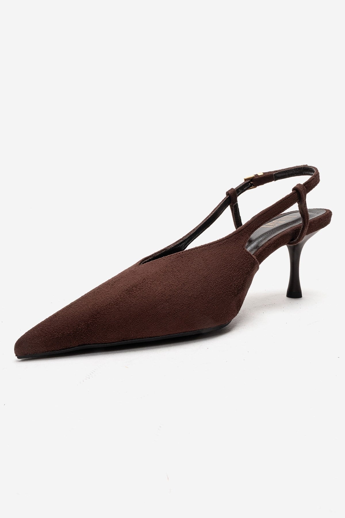 Irena - Brown Genuine Leather Pointed Slingback Stiletto Pump – top view showing leather, suede, SimmiUnique