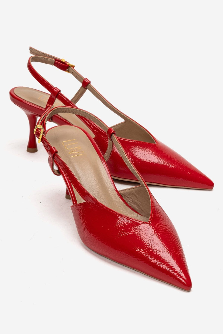 Irena - Red Genuine Leather Pointed Slingback Stiletto Pump