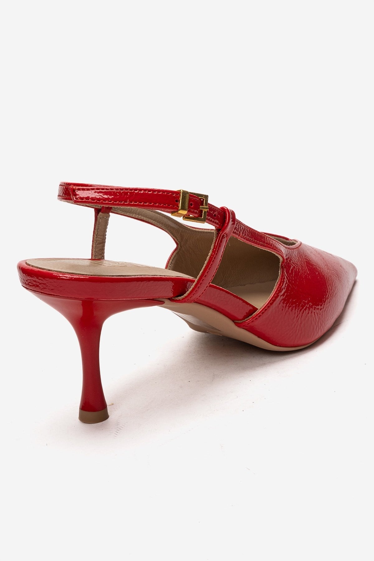Irena - Red Genuine Leather Pointed Slingback Stiletto Pump – back view showing leather, red, SimmiUnique