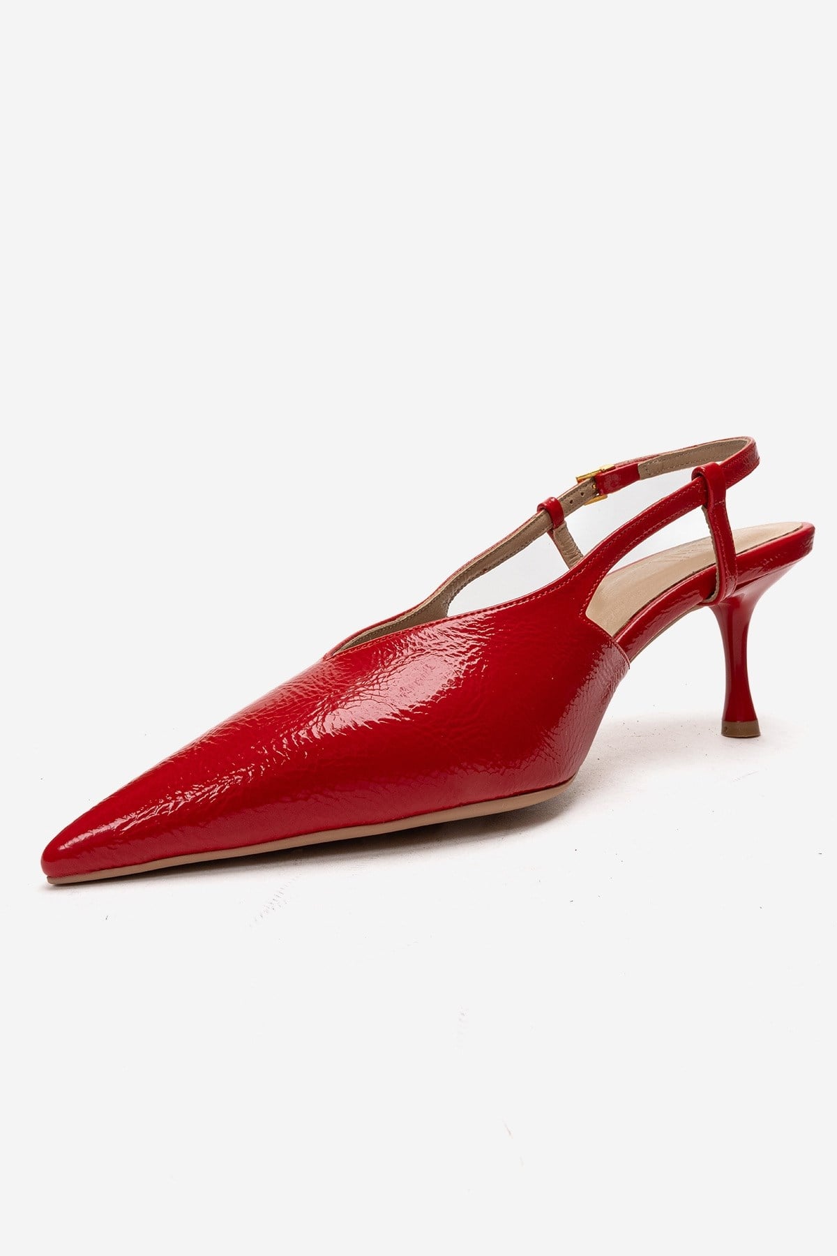 Irena - Red Genuine Leather Pointed Slingback Stiletto Pump – top view showing leather, red, SimmiUnique