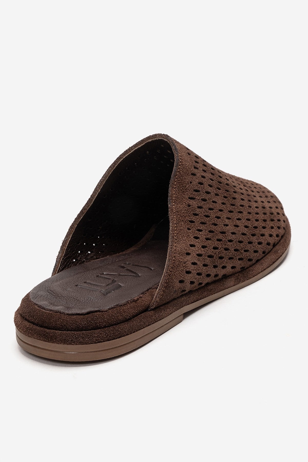 Melara - Cognac Genuine Leather Closed-Toe Slide – back view showing leather, suede, SimmiUnique