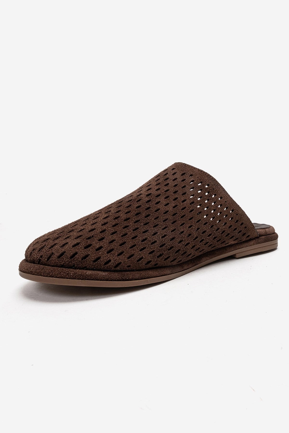Melara - Cognac Genuine Leather Closed-Toe Slide – top view showing leather, suede, SimmiUnique