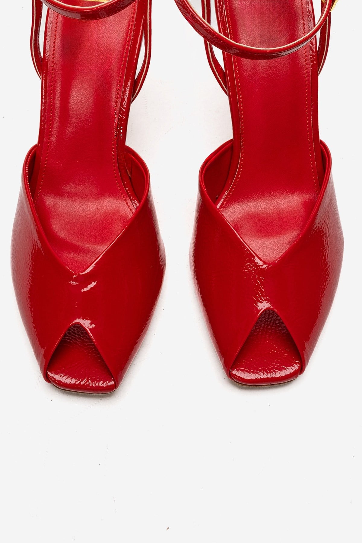 SLATE - Red Genuine Leather Ankle-Strap Stiletto Pump – side view showing leather, red, SimmiUnique