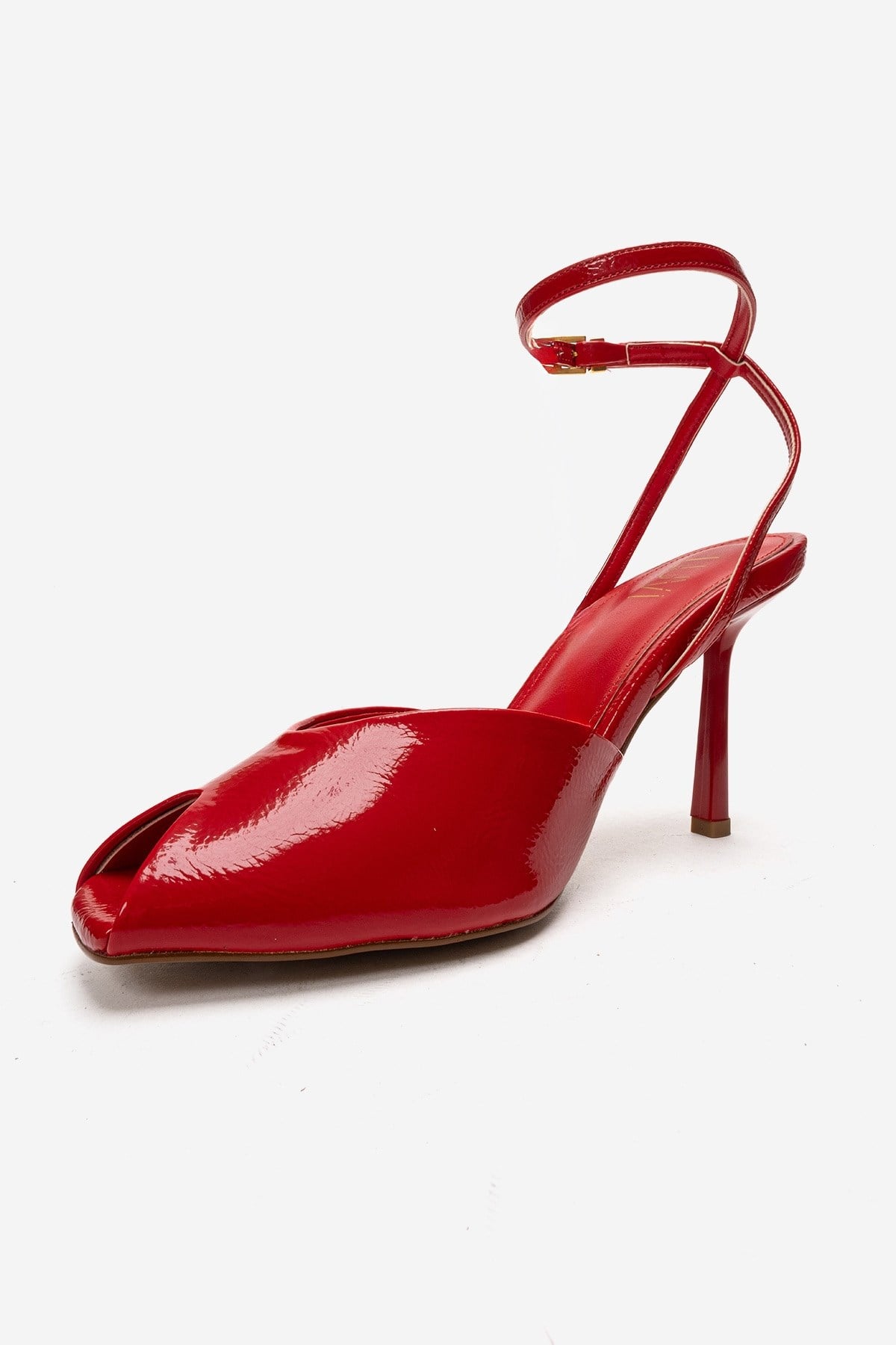 SLATE - Red Genuine Leather Ankle-Strap Stiletto Pump – top view showing leather, red, SimmiUnique