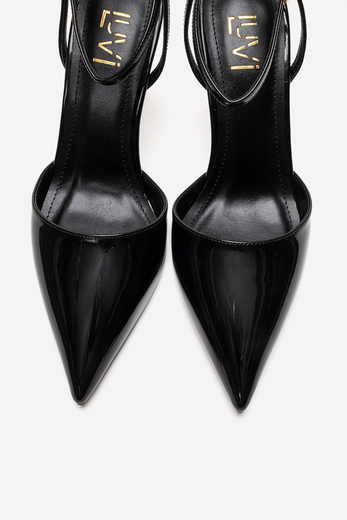 THALIA - Black Patent Stiletto Pump – side view showing leather, black, SimmiUnique