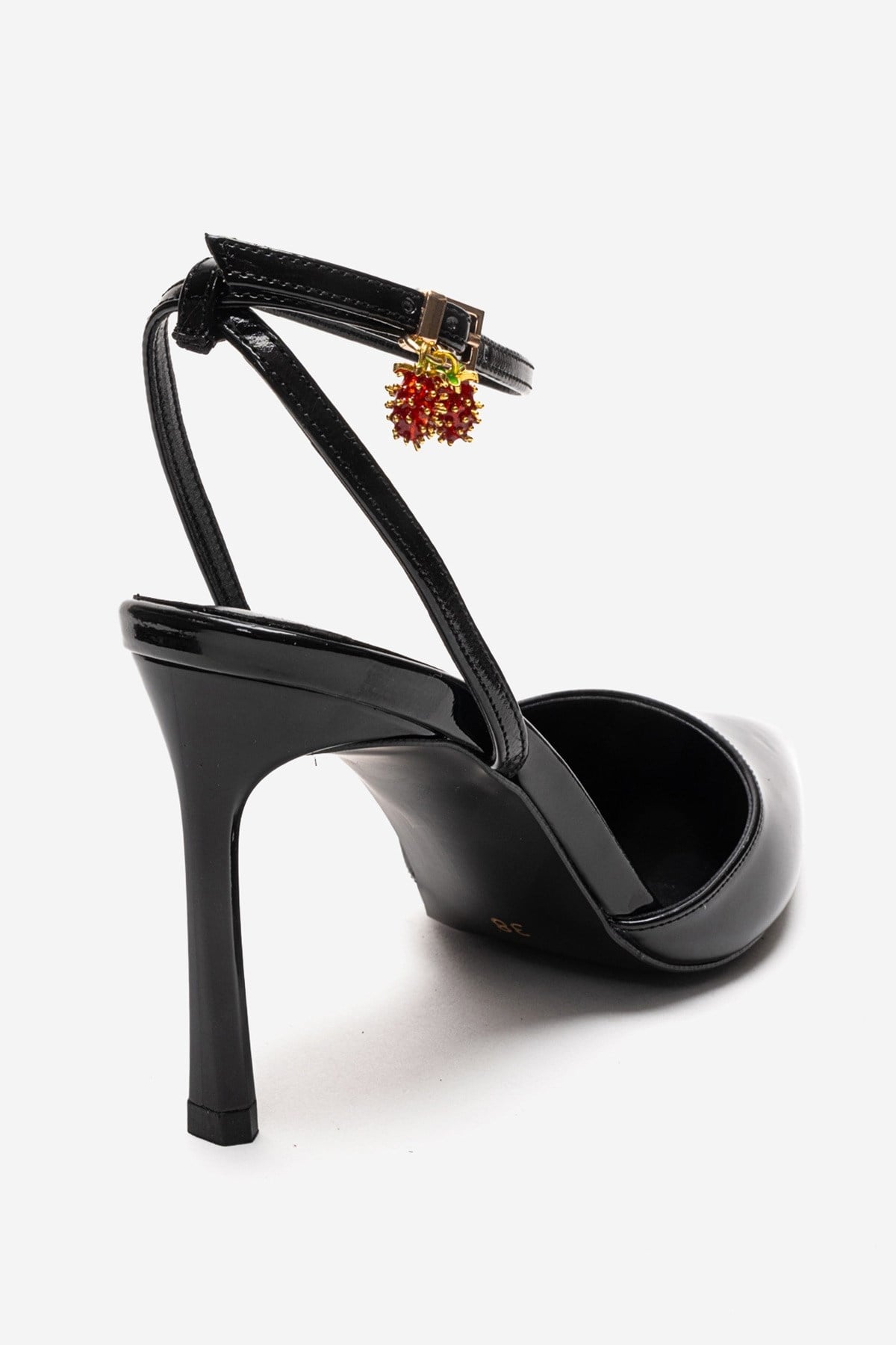 THALIA - Black Patent Stiletto Pump – back view showing leather, black, SimmiUnique