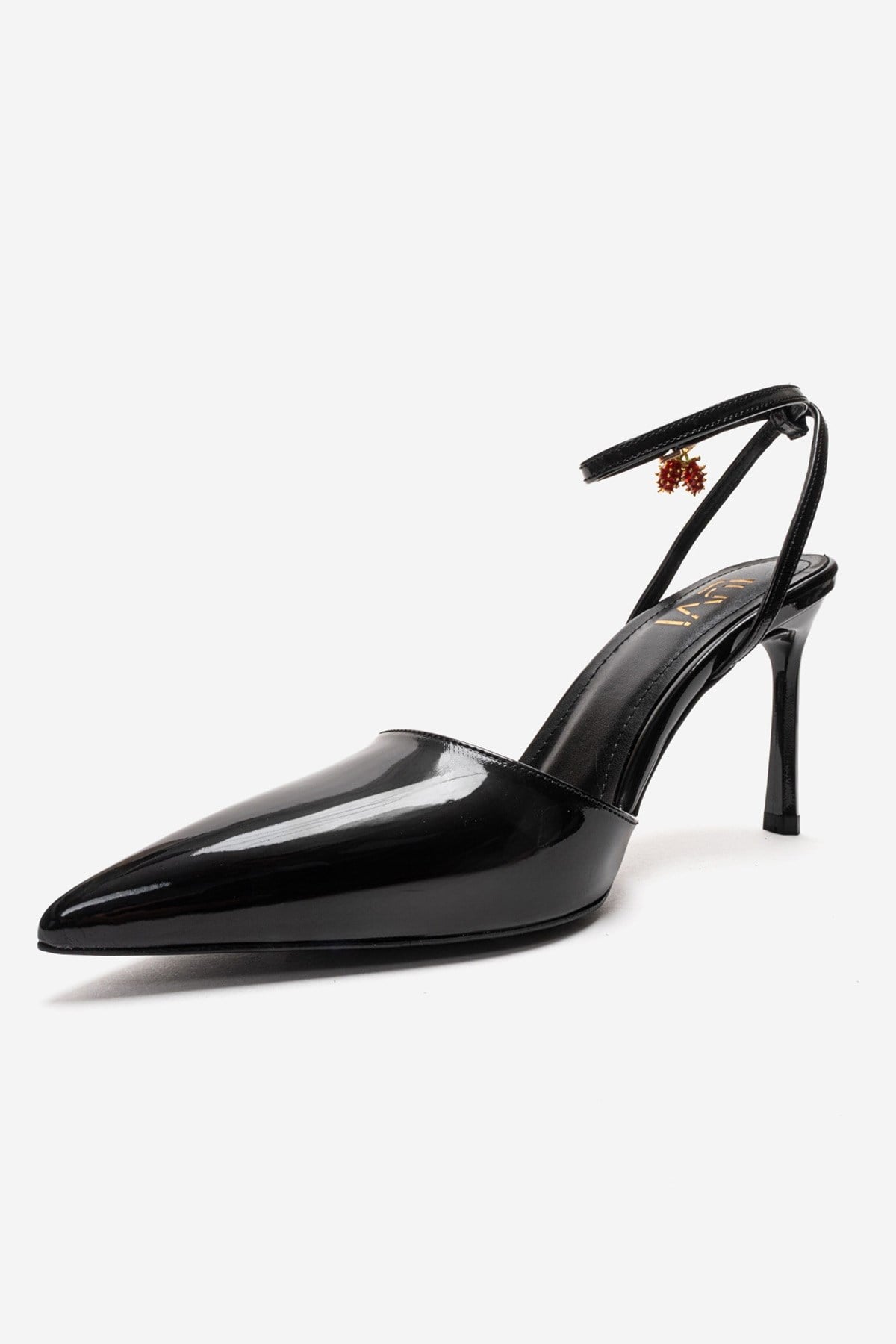 THALIA - Black Patent Stiletto Pump – top view showing leather, black, SimmiUnique