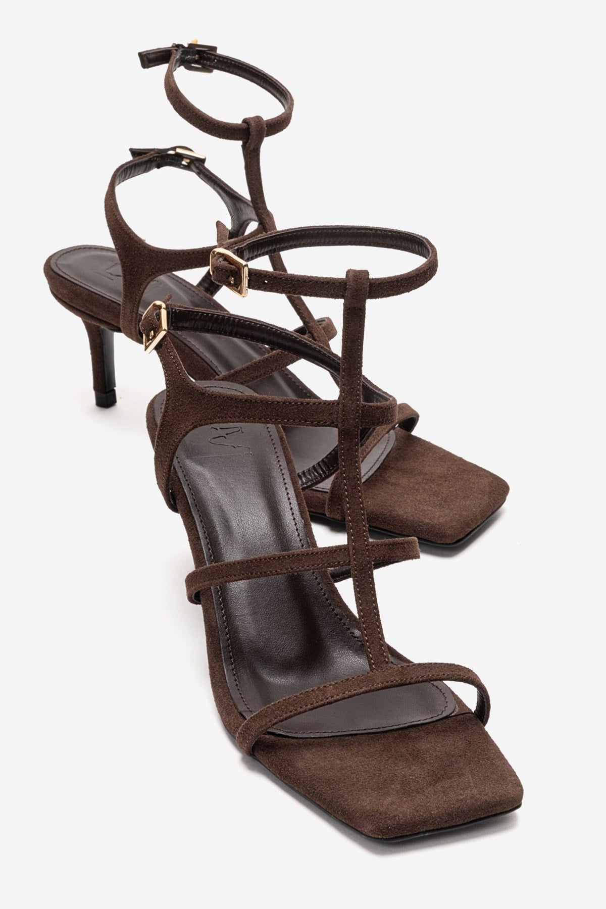 VIENTO - Brown Thin Heel Pump – front three-quarter view showing leather, SimmiUnique