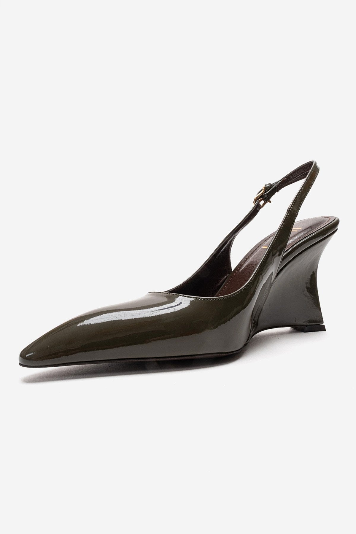 Felon - Khaki Wedge Heel Slingback Pump – top view showing leather, SimmiUnique