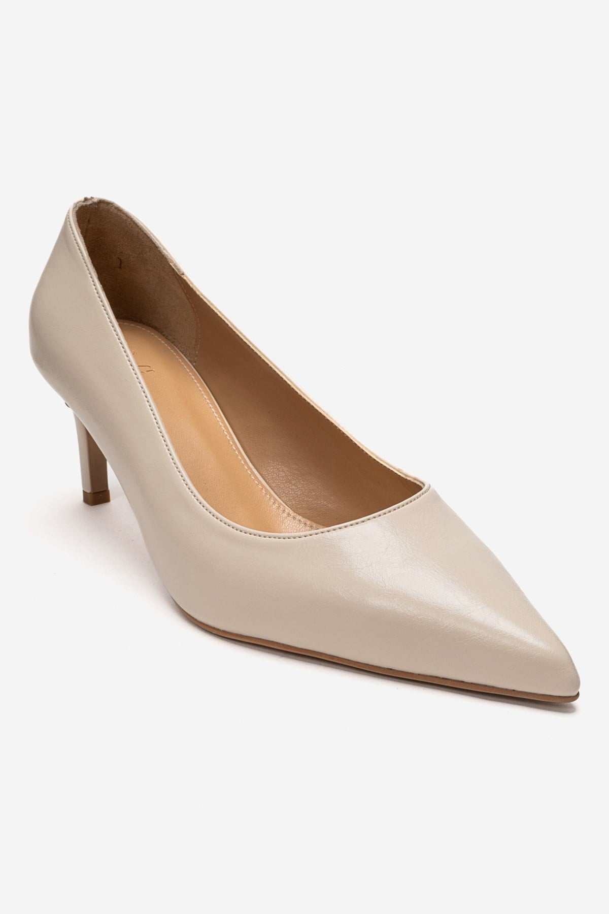 VELMIRA - Off-White Genuine Leather Stiletto Pump – detail view showing leather, white, SimmiUnique