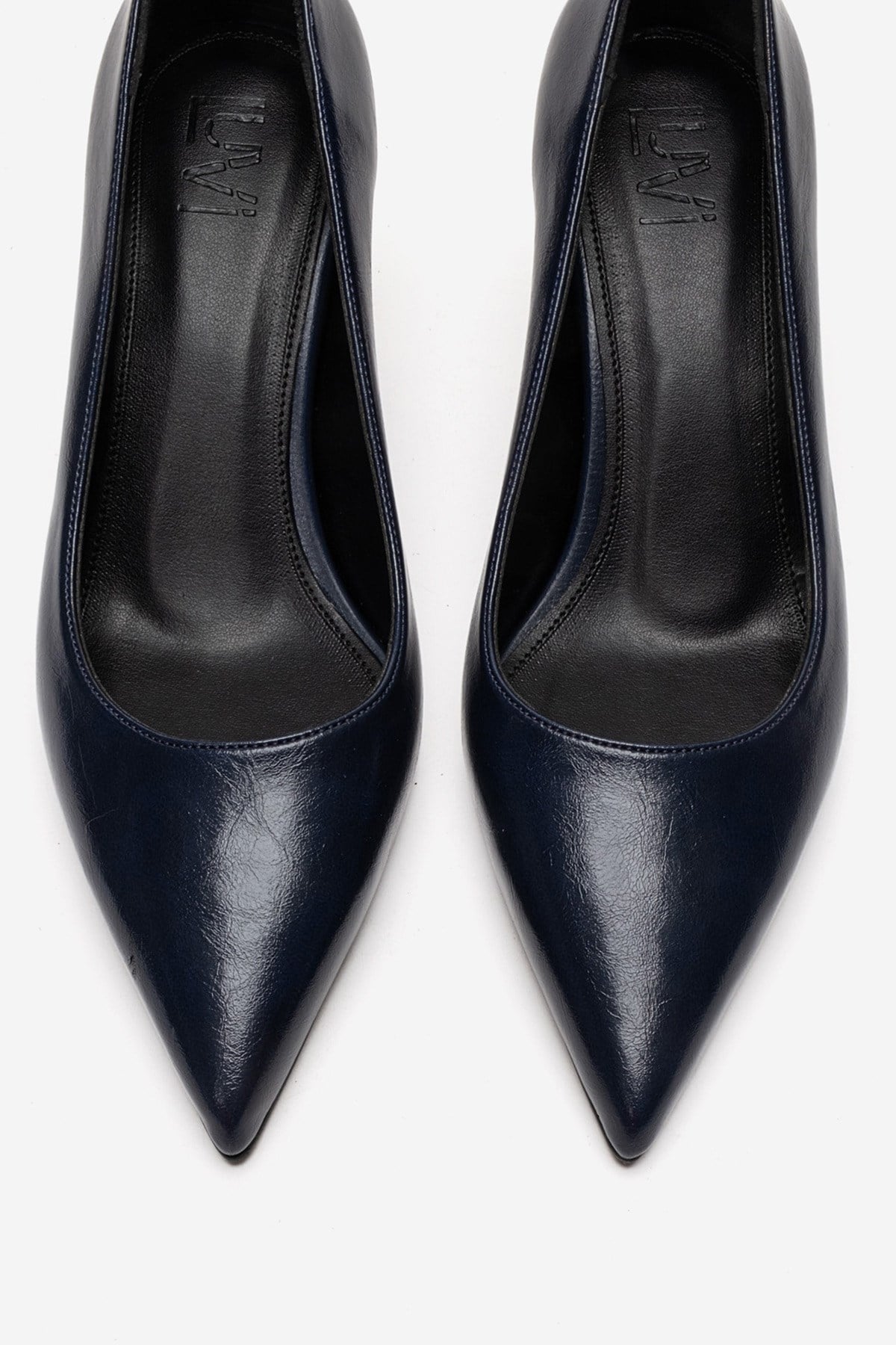 VELMIRA - Navy Genuine Leather Stiletto Pump – side view showing leather, SimmiUnique