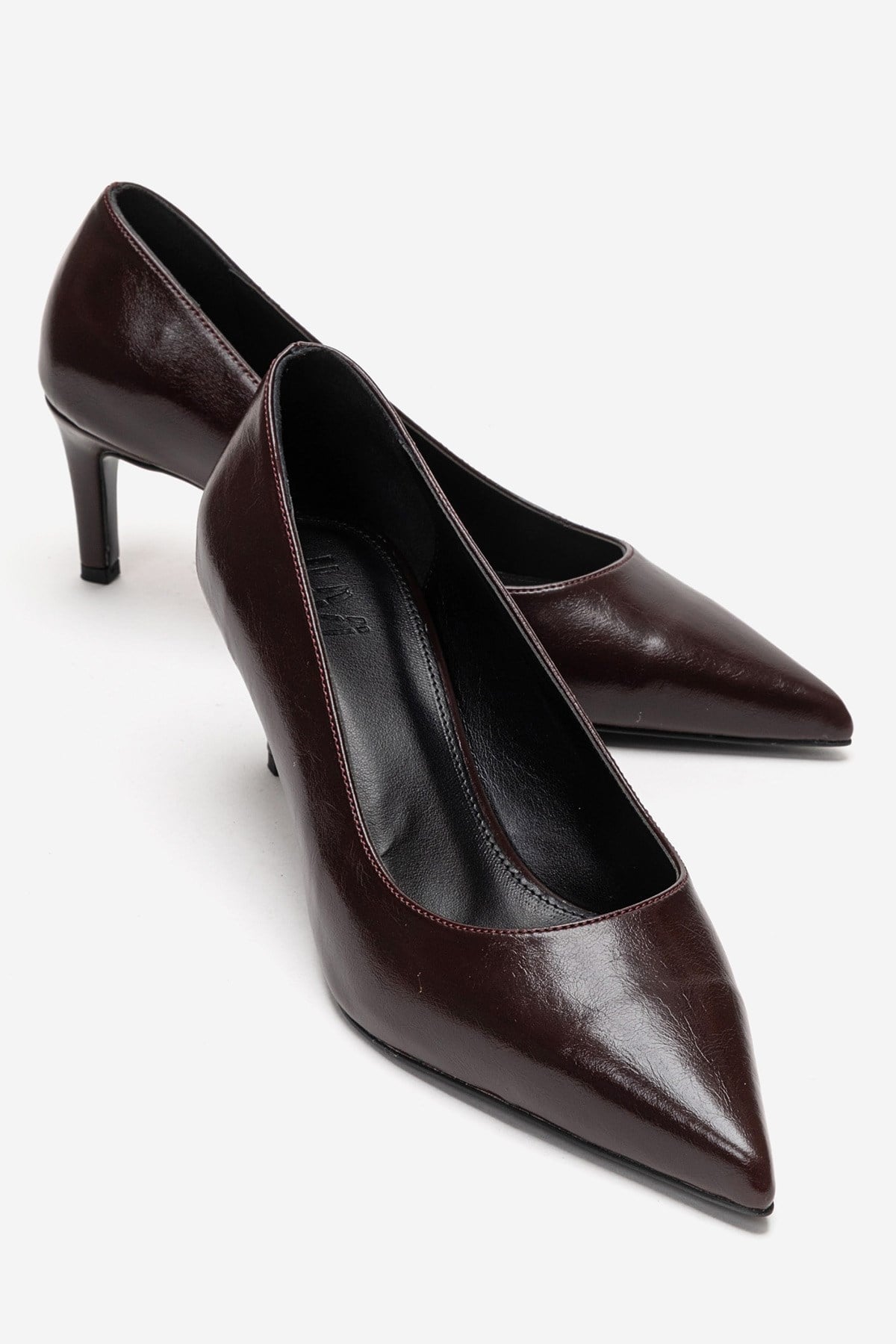 VELMIRA - Burgundy Stiletto Pump – front three-quarter view showing leather, SimmiUnique