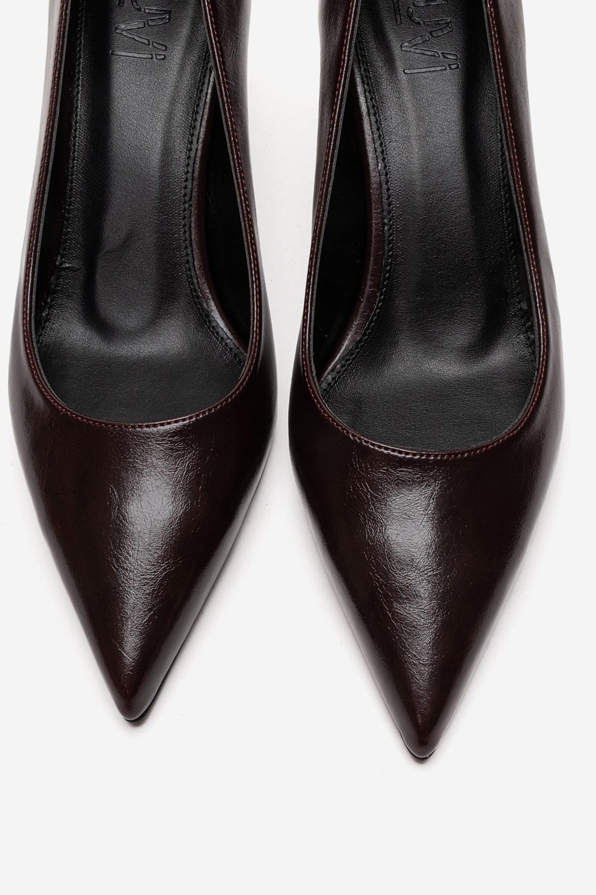 VELMIRA - Burgundy Stiletto Pump – side view showing leather, SimmiUnique