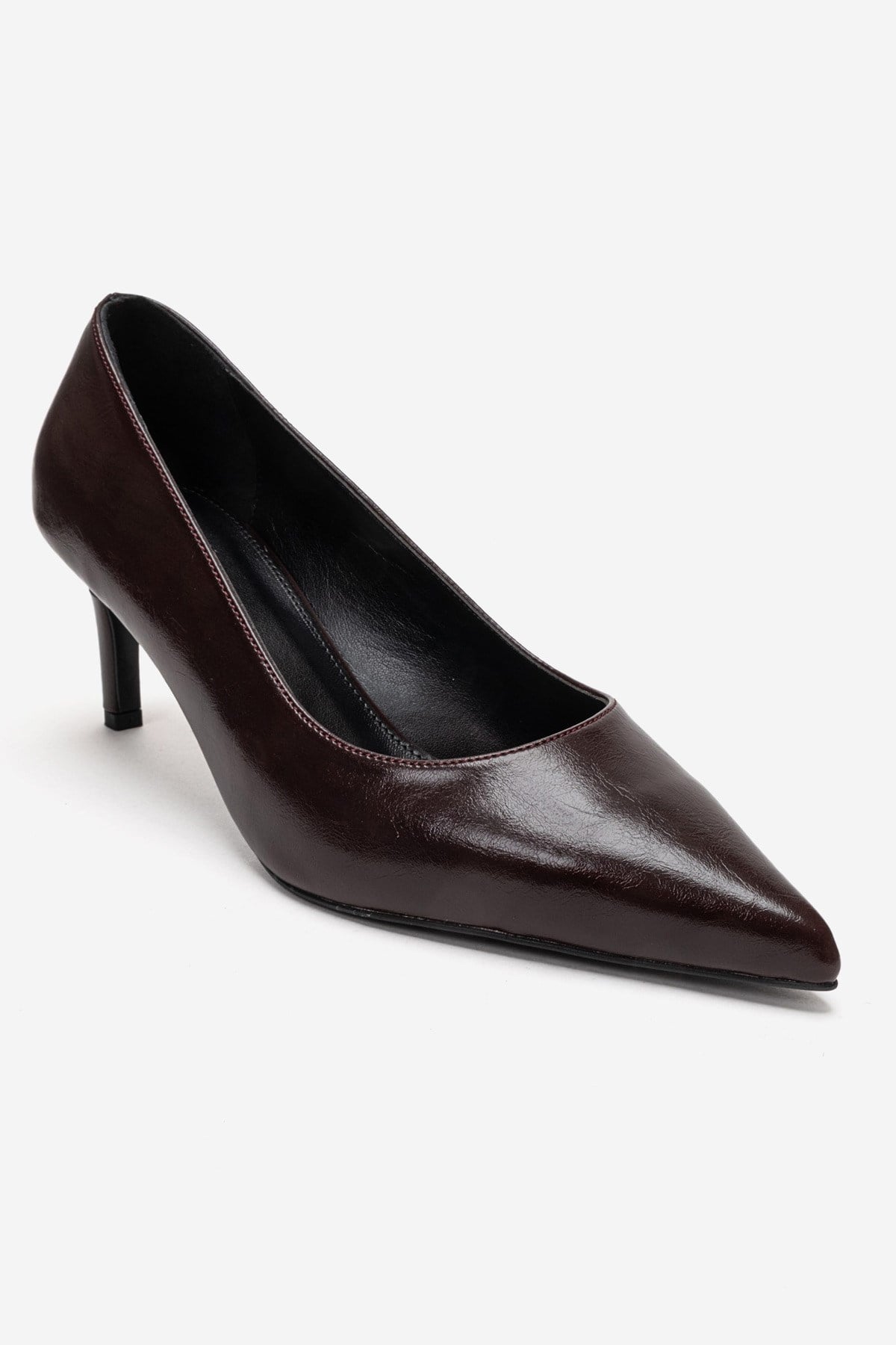 VELMIRA - Burgundy Stiletto Pump – detail view showing leather, SimmiUnique