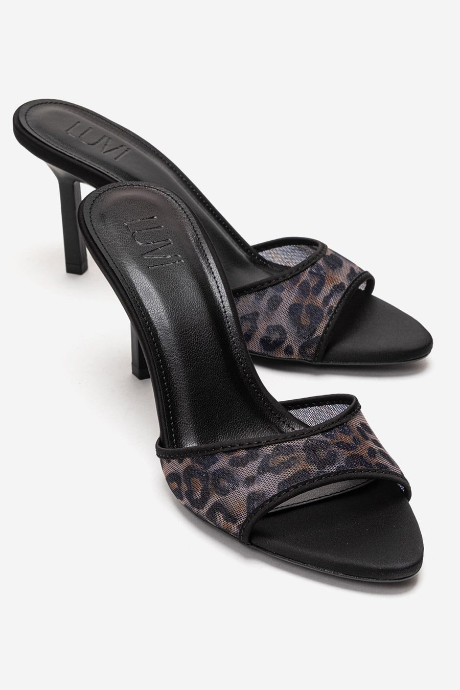 MONROE - Black Patterned Mesh Heeled Mule