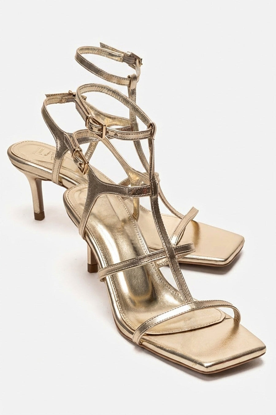 VIENTO - Gold Ankle-Strap Stiletto Pump
