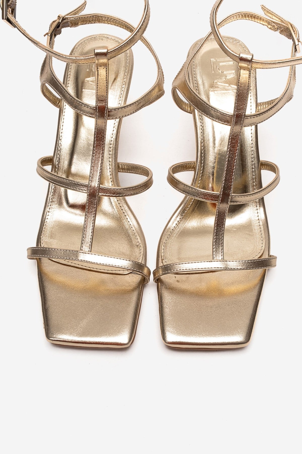 VIENTO - Gold Ankle-Strap Stiletto Pump – side view showing leather, gold, SimmiUnique