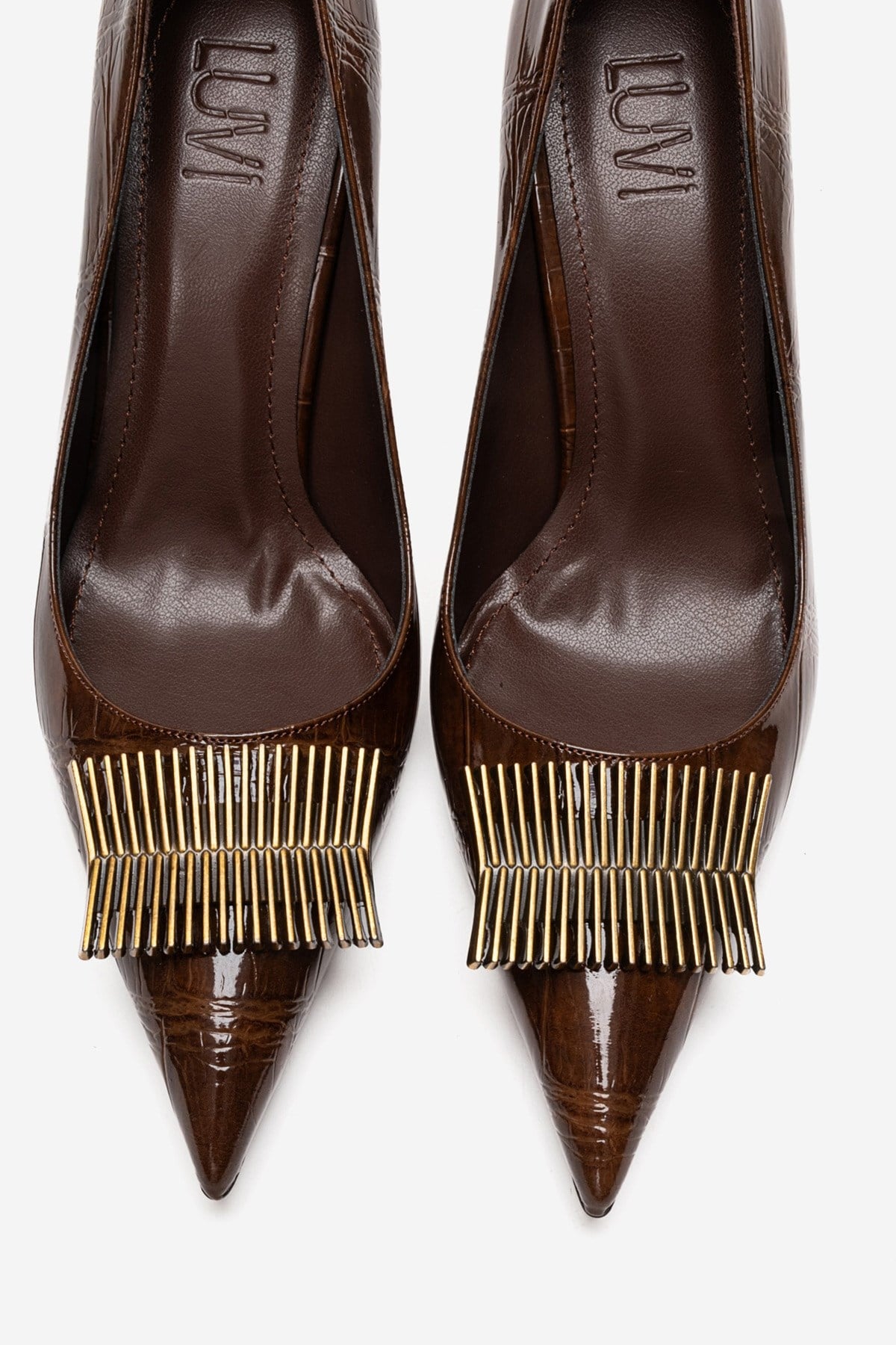 DEXEN - Brown Stiletto Pump – side view showing leather, SimmiUnique